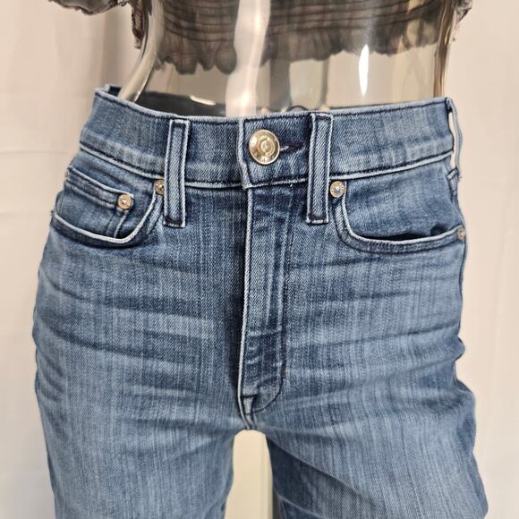 AYR The Pop Straight Leg Raw Hem High Rise Denim Blue Jeans Size 27L - Picture 4 of 15